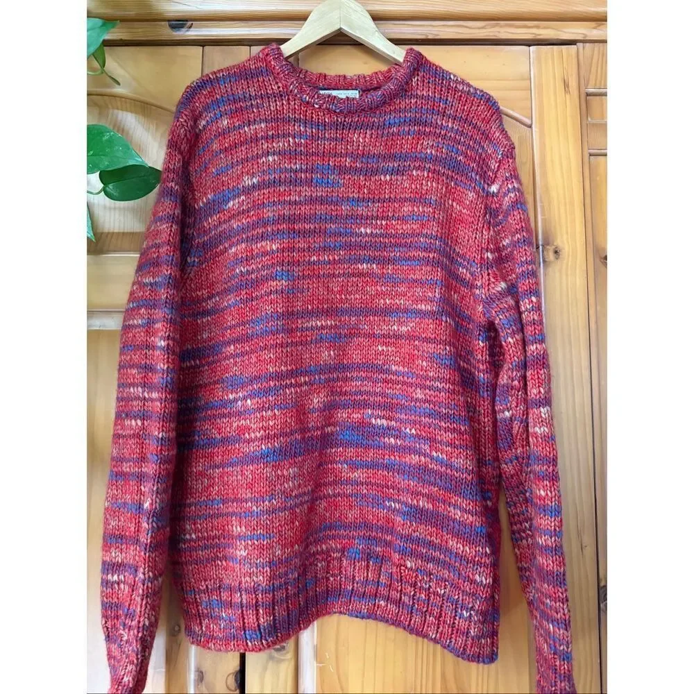 Zara Oversized Chunky Knit Pullover – Red Multi (Marled) – Size M